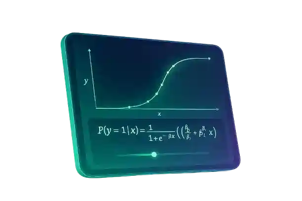 Tablet screen showing a logistic regression curve and formula—illustrating AYM’s curriculum-aligned math practice problems and detailed homework solutions.